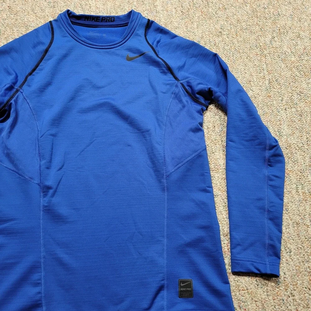 Nike Pro Hyperwarm Sweatshirt Mens Medium Blue Long Sleeve Base Layer Fitted Top